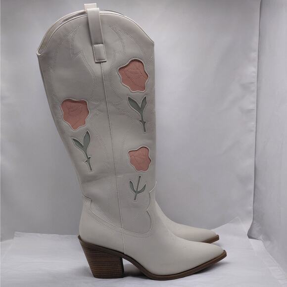 Universal Thread Western Tall Cowboy Boots Women’s 9 Ivory Pointed Toe Cottage - Picture 1 of 12